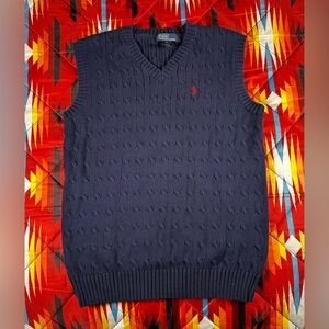 Polo Ralph‎ Lauren Men’s Navy Chunky Knit V Neck Vintage Preppy Sweater Vest XL
